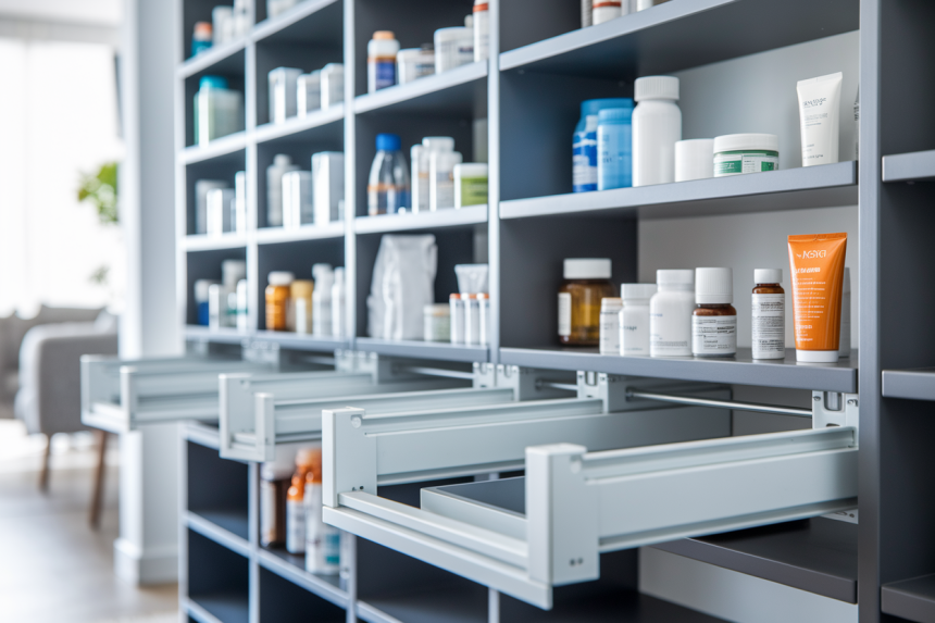 Mobilier modulable pour une pharmacie domestique adaptée à tous